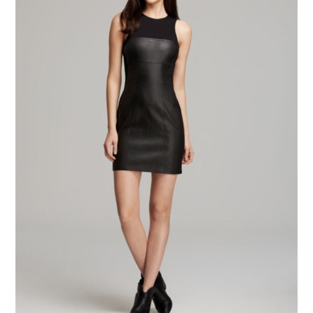 PAIGE Black Leather-Panel Mini Dress